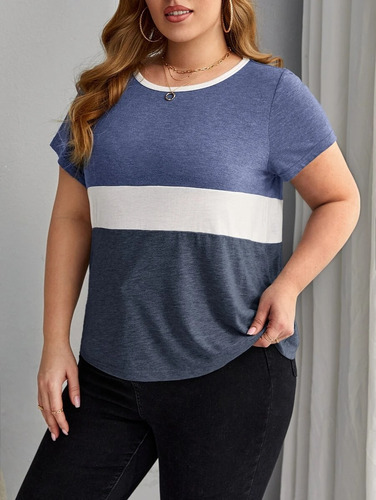 Blusa Azul Blanco Y Gris Franjas, Tallas Extras 2xl Y 3xl