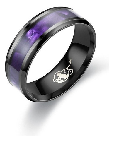 Anillo De Acero Y Titanio Negro Con Parche Morado De 8 Mm Pa