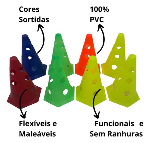 Kit Agilidade Cones Furados 24cm 16 Cones E 8 Barreiras