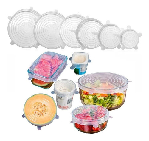 Imagen 1 de 10 de Pack 6 Tapas De Silicona Reutilizables Elastizadas Bowls