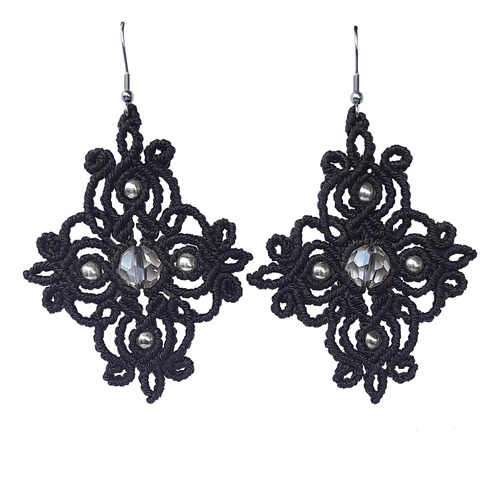 Aros Macrame Marrones Con Cristal Facetado Artesanias Mt