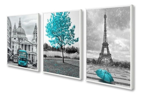 Quadro Londres Árvore Da Vida Azul Tiffany Torre Eiffel Br