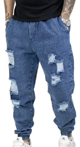 Jogger De Jean Mom Oversize Hombre Azul Oscuro Premium