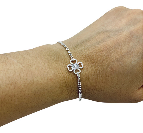 Pulsera Barbada De Trébol Con Piedra 19cm 2mm (dplata)