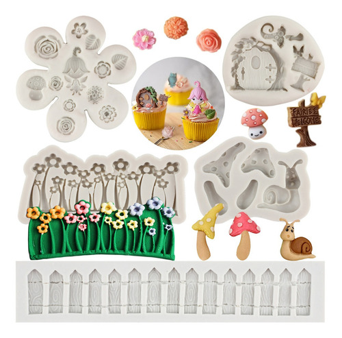 5pcs Molde De Silicona Jardín De Hadas Valla Caracol Fondant Color Gris