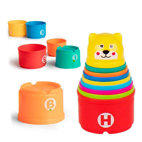 Vasos Aplilables Bebe 8 Letras Y Numeros +6 Meses Juego Agua