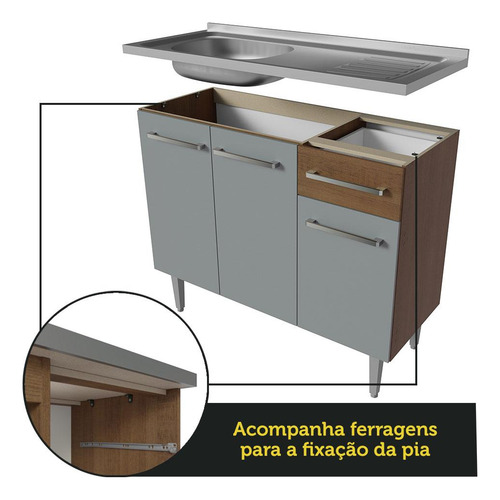 Mueble de cocina completo de 293 cm con fregadero Emilly Madesa 09 Rc, color rústico/gris