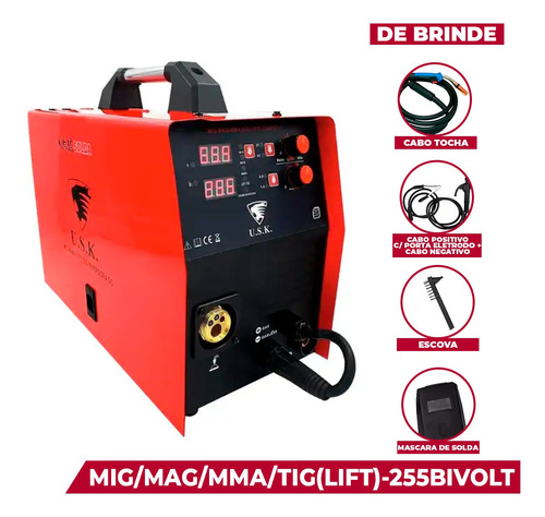 Maquina De Solda Inversora Mig/mag/mma/tig255-bivolt Kit Cor Preto Bivolt