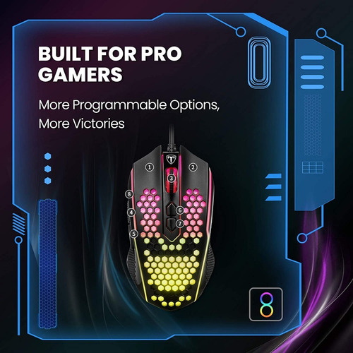 Imagen 4 de 8 de Mouse Gaming Pictek Led Rgb 8000dpi Programable Luces Color