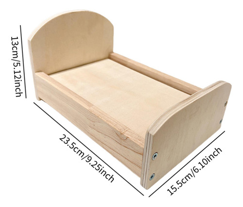 1/12 Cama De Casa De Muñecas Cama En Miniatura Madera
