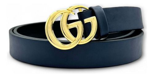 Cinturón Gg Clasica Moda Delgado 3cm Para Dama Color Gg Oro Diseño De La Tela Delgado Azul Talla L (120cm)