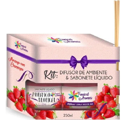 Kit Difusor De Ambiente Aromatizante 250ml Morango Champagne