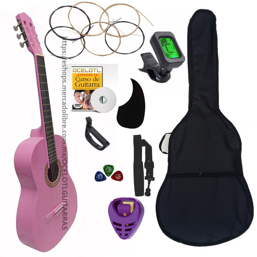 Guitarra Clasica Ocelotl Paquete Vital De Accesorios Color Rosa Orientación de la mano Derecha