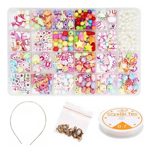 Kit Miçanga Colorida Pulseira Infantil 550 Pç + Fio Silicone