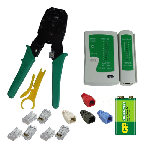 Ponchadora Rj45 + Pelacable + Tester De Red + Plug Rj45