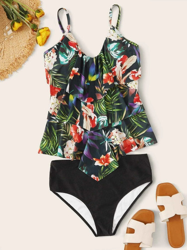 Bikini De Cintura Alta Tropical Bandeau Con Aro