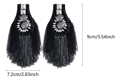 2 Piezas Aleación Tassel Link Chain Epaulets Negro