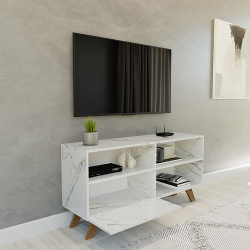 Mueble Para Tv Moderno Centro De Entretenimiento Con Puerta Mármol Blanco