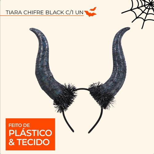 Tiara Chifre Preto Para Fantasia 2x32x35cm 1un