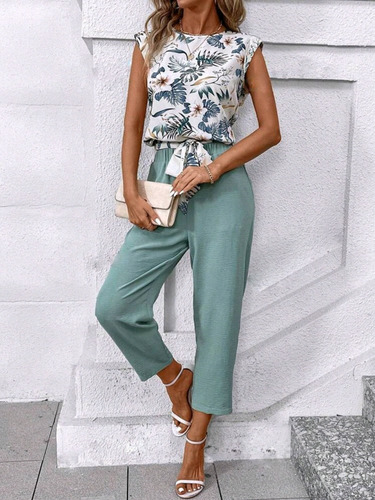 Conjunto Para Mujer Blusa Y Pantalón De Verano Fresco Y Suav