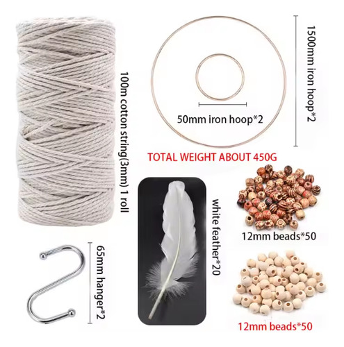 Kit Para Macramé + 100 Metros De Algodón Torcido 3mm