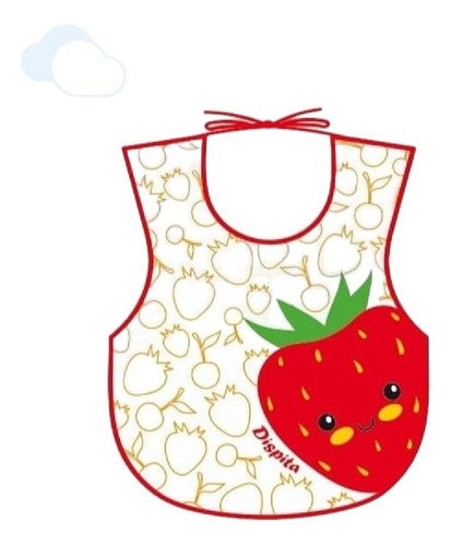 Babero Plastico Engomado Impermeable Bebes Dispita Frutilla - Rojo Talle Único