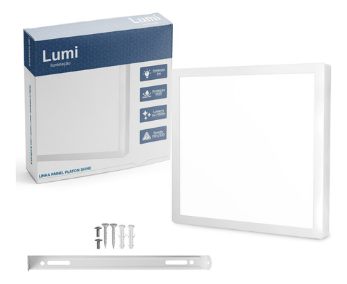 Kit 4 Plafon Painel Led Lumi Sobrepor Quadrado 6w Luz Branco Frio 6500k Bivolt