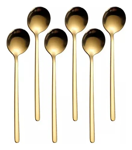 comprar Set X6 Cucharitas Café Postre Cucharas Mango Largo Doradas