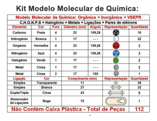 8 Unid - Kit Modelo Molecular De Quimica Escolar Lab-896 Pcs