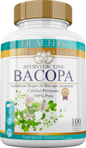 Bacopa Premium 100 Capsulas 500mg Ayurvedic Line Sabor Natural