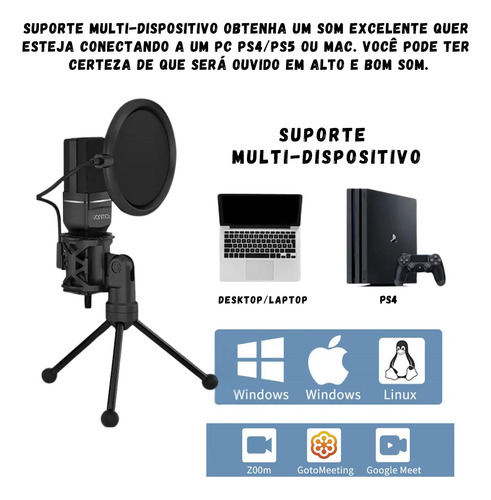 Microfone Condensador Mesa Com Pop Filter Streaming Podcasts