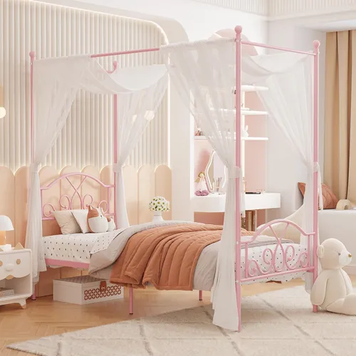 Weehom Marco De Cama Con Dosel De Princesa Con 4 Posteres, B
