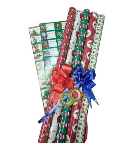 Pack 50 Papel Regalo Navidad 100 Cinta 100 Sticker 5cintadhe