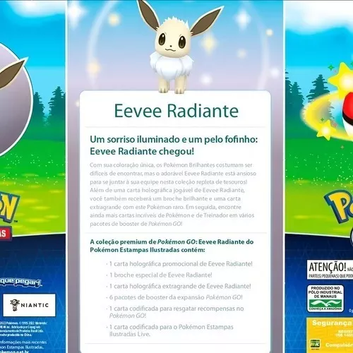 Box Coleção Premium Eevee Radiante Com Broche Pokémon GO COPAG TCG