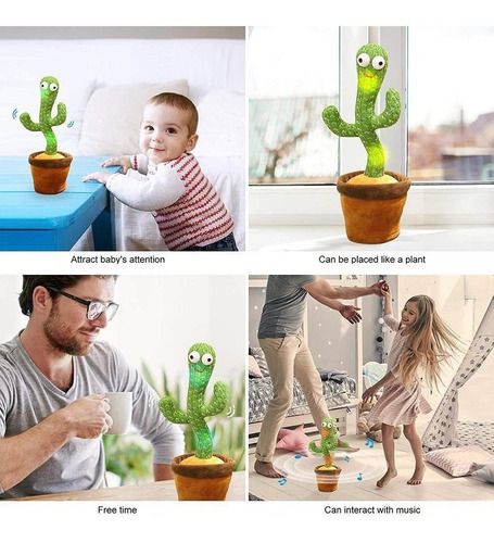 Imagen 5 de 10 de Cactus Peluche Bailarin Canta Graba Educativo Recargable