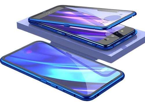 Capa Magnetica P Samsung A71 Vidro 2 Lados Alumínio Azul