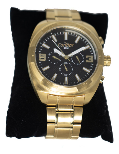 Relógio Condor Masculino Dourado Cronógrafo Grande Covd34 + Cor Do Fundo Preto