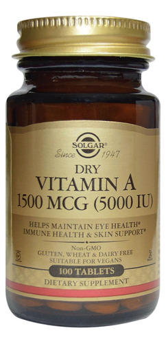 Vitamin A 1500mcg Solgar Dry 100 Tabletas