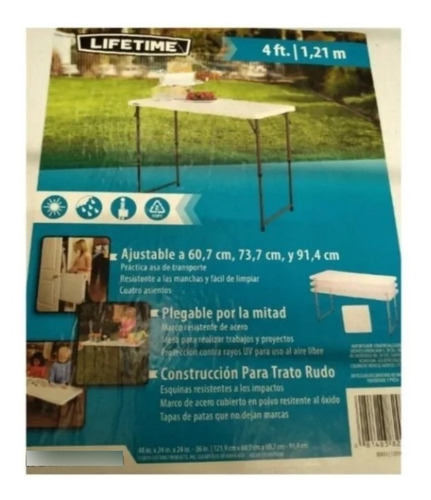 Mesa Plegable 1.2m Lifetime 3 Niveles De Altura