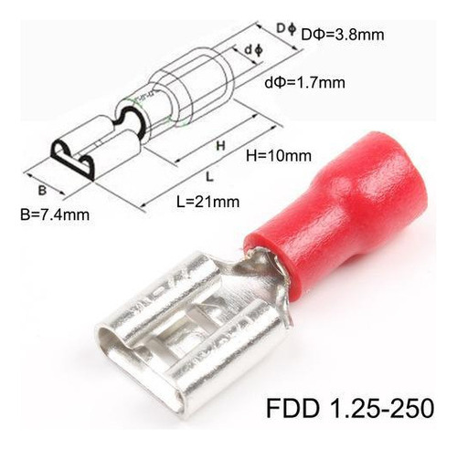 Terminal Fêmea Pré-isolado 0,5mm A 1,5mm Vermelho - 1000un