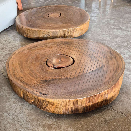 Mesa De Centro Bolacha Em Tora De Pequiá Com Rodinhas