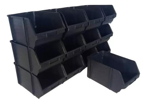 Kit 12 Caixa Box Gaveteiro Industrial Bin Preto N°7 16x22x30