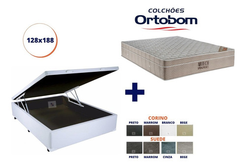 Colchão Ortobom Molas Ensacadas Viúva + Cama Box Baú 128x188 Cor Corino Branco