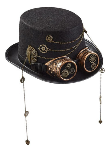 2023 Black Steampunk Top Hat Cosplay Con Gafas Para Hombres