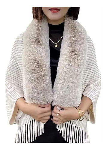 Winter Knit Fringe Fur Collar Shawl,ladies Knitted Thickened