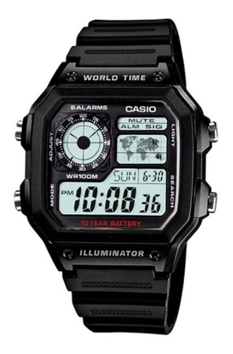 Reloj Casio Hombre Ae-1200wh-1av, Luz Mapa, Alarma, Crono