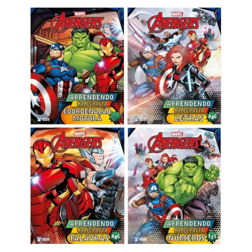 Coleção Aprendendo Caligrafia Avengers Letras Abc 4 Volumes