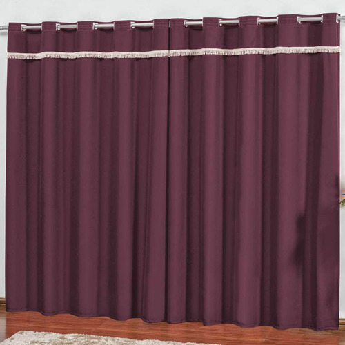 Cortina Vitória 3m X 2,50 M Oxford Com Franja Elegância Cor Vinho