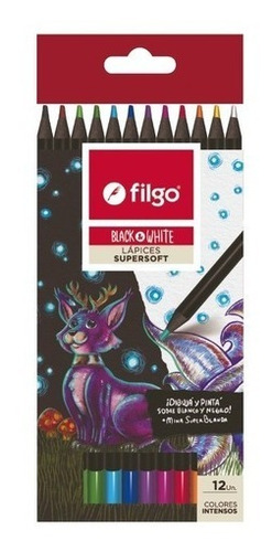 Lapices De Colores X12 Largo Supersoft  Black & White Filgo 