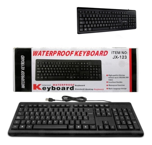 Imagen 3 de 3 de Teclado Waterproof JX-123 QWERTY color negro